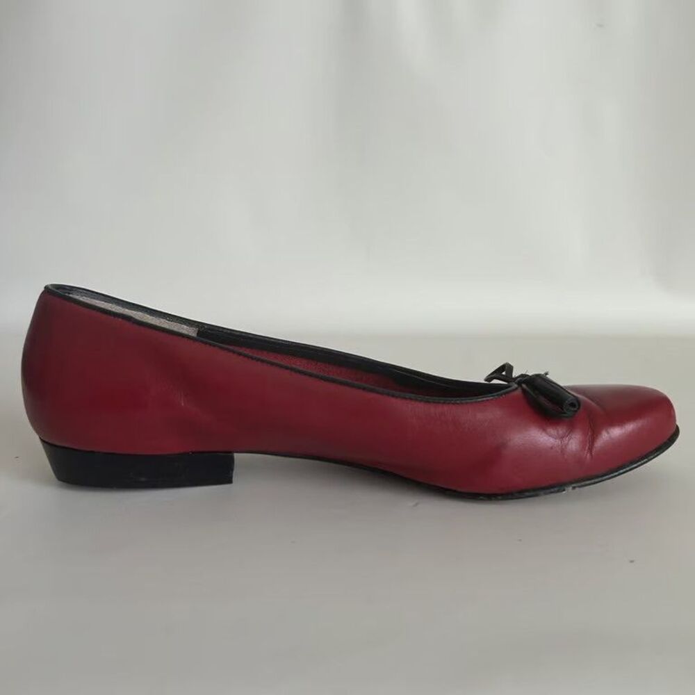 Salvatore Ferragamo Boutique Red Leather Bow Flats Shoes Womens Size 5.5 B Italy - Picture 7 of 13
